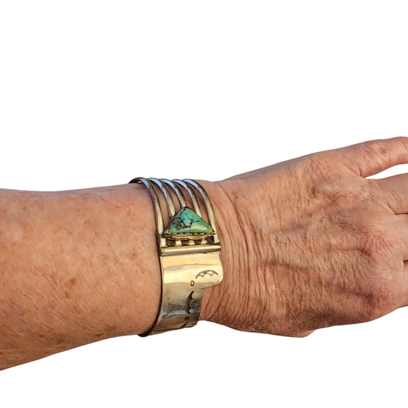 Signed Navajo Turquoise and Silver Bracelet - Picture 3 of 4
